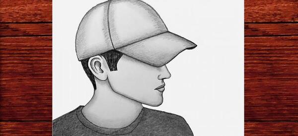 عکس نقاشی سیاه قلم دختر با کلاه آفتابی