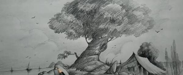 عکس نقاشی سیاه قلم درختان