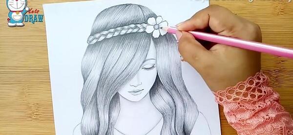 عکس نقاشی سیاه قلم راحت دخترانه