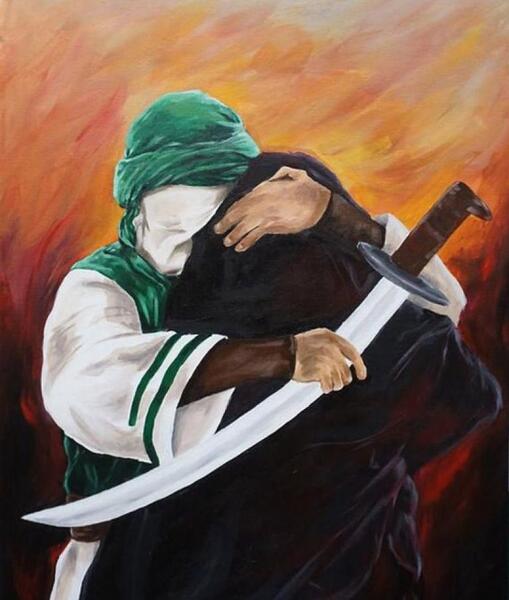 عکس نقاشی سیاه قلم از واقعه عاشورا