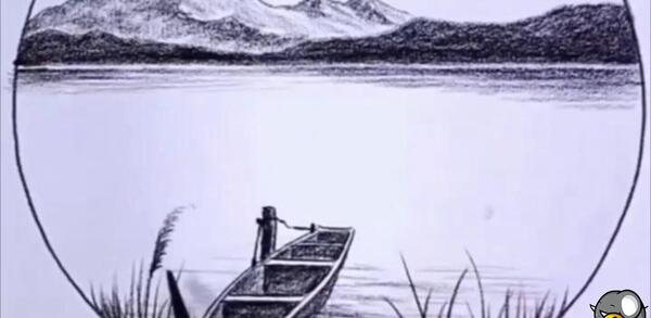 عکس نقاشی سیاه قلم کشتی ساده