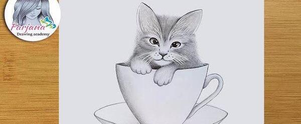 عکس نقاشی سیاه قلم گربه آسان
