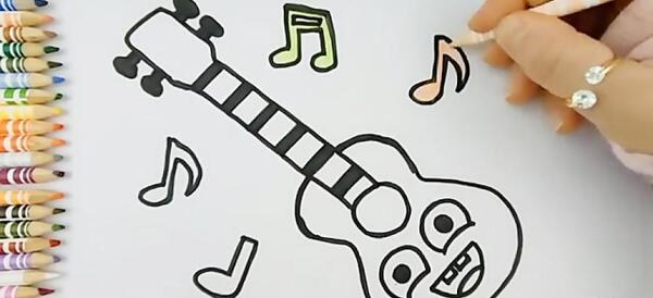 عکس نقاشی سیاه قلم گیتار ساده