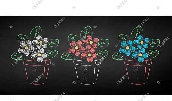 عکس نقاشی سیاه قلم گلدان با گل
