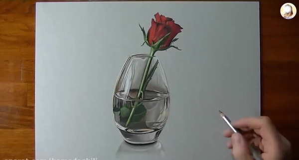 عکس نقاشی سیاه قلم گلدان و گل