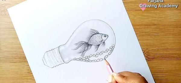 عکس نقاشی سیاه قلم داخل لامپ