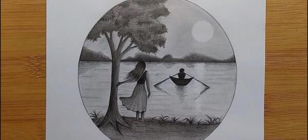عکس نقاشی سیاه قلم منظره زیبا