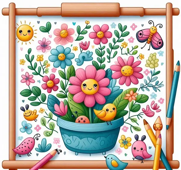 عکس نقاشی گل محمدی ساده و آسان