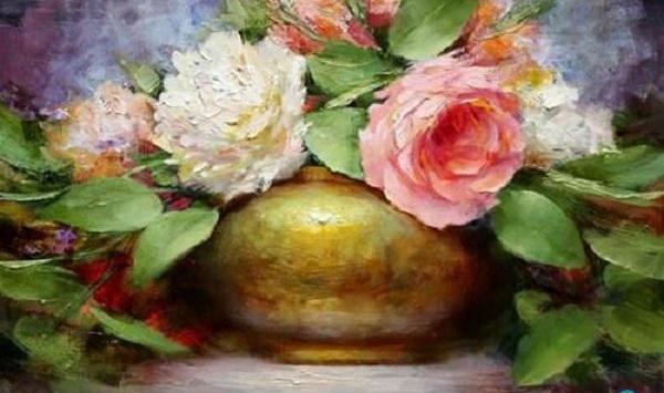 عکس نقاشی گل ارکیده با رنگ روغن