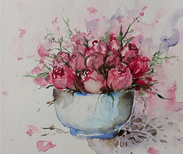 عکس نقاشی گل رز با آبرنگ