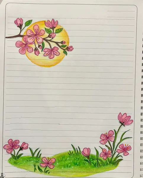 عکس نقاشی گل برای حاشیه دفتر مشق ساده