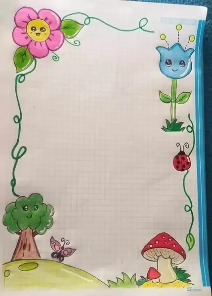 عکس نقاشی گل برای حاشیه دفتر مشق ساده