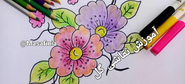 عکس نقاشی گل با مداد رنگی برای کودکان