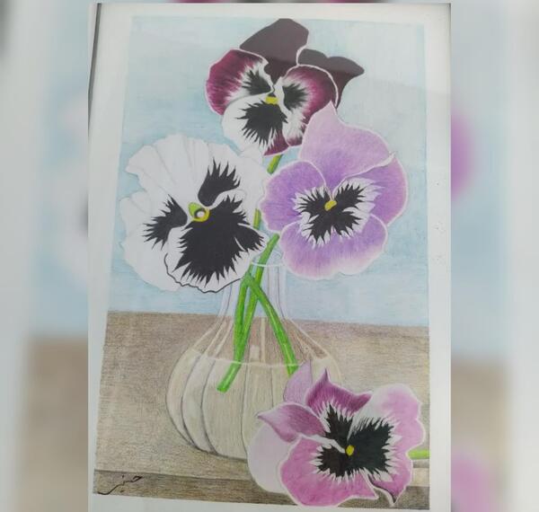 عکس نقاشی گل بنفشه با مداد رنگی
