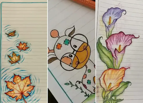 عکس نقاشی گل زیبا در دفتر مشق