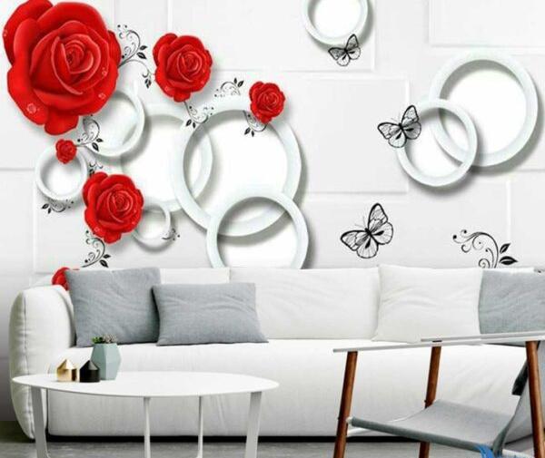 عکس نقاشی گل روی دیوار پذیرایی