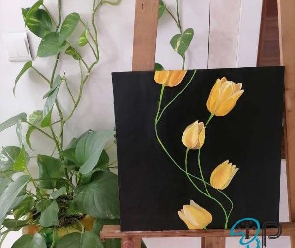 عکس نقاشی گل لاله رنگ روغن