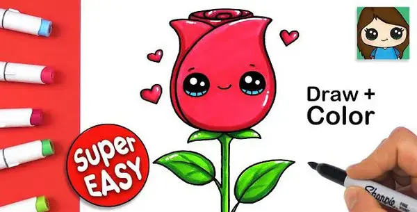 عکس نقاشی گل سرخ کودکانه