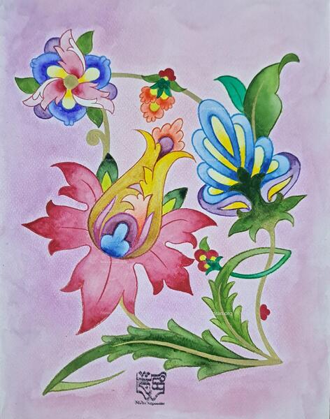 عکس نقاشی گل شاه عباسی رنگ شده