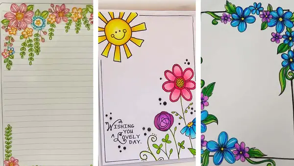 عکس نقاشی گل گوشه دفتر مشق