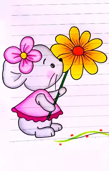 عکس نقاشی گل گوشه ی دفتر