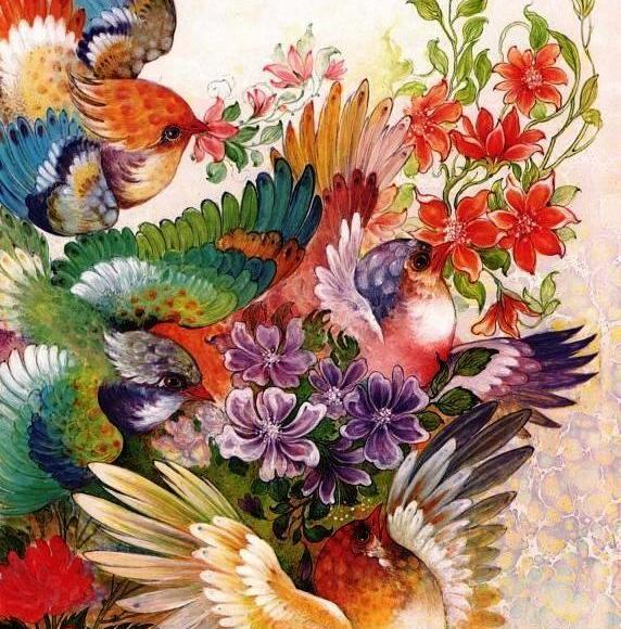عکس نقاشی گل و مرغ ایرانی