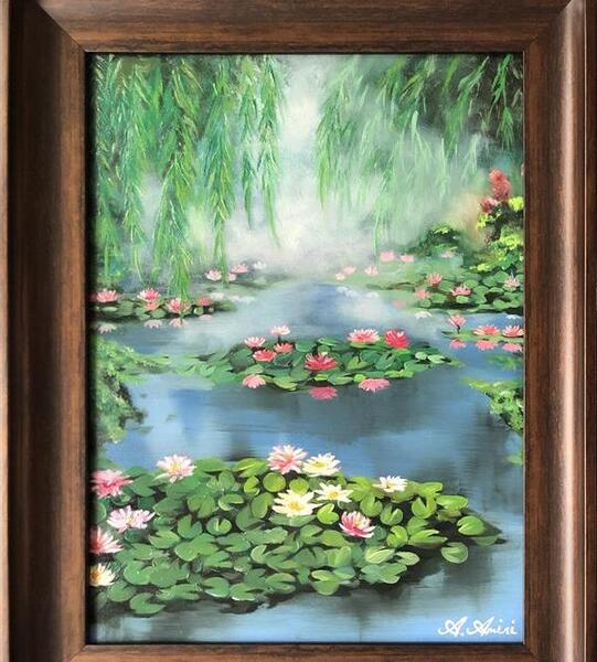 عکس نقاشی گل نیلوفر در مرداب