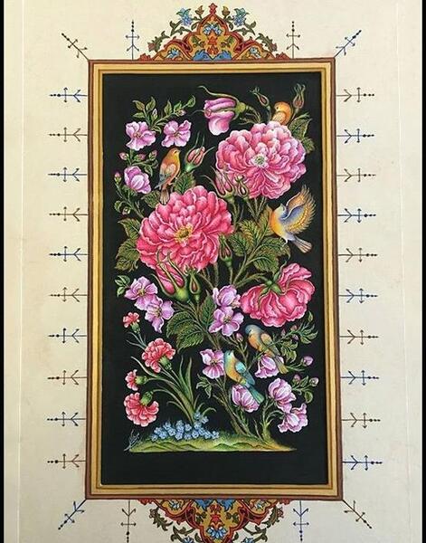 عکس نقاشی گل و مرغ روی دیوار