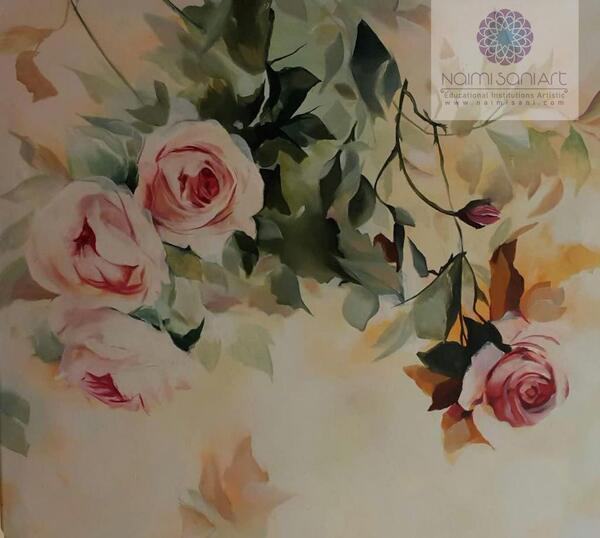عکس نقاشی گل و مرغ روی دیوار