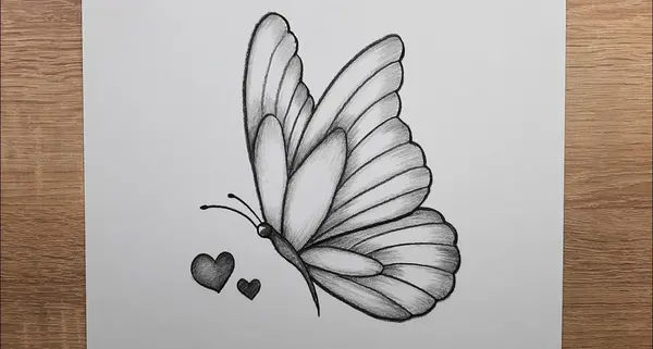 عکس نقاشی گل و پروانه با مداد رنگی