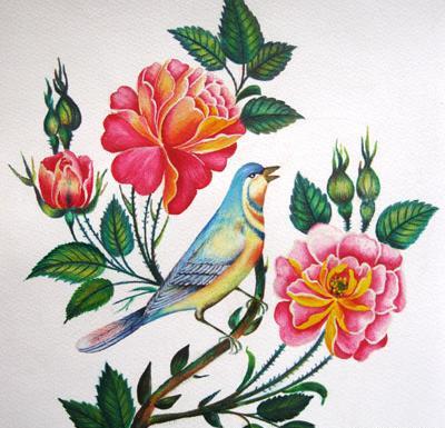 عکس نقاشی گل و بلبل سنتی