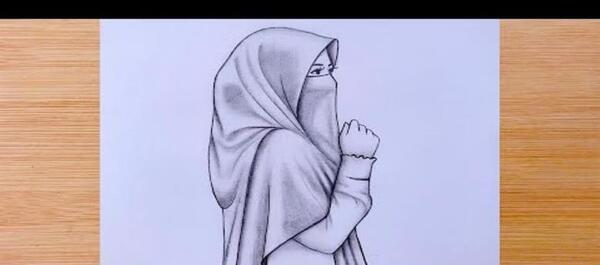 عکس نقاشی دخترانه با حجاب ساده