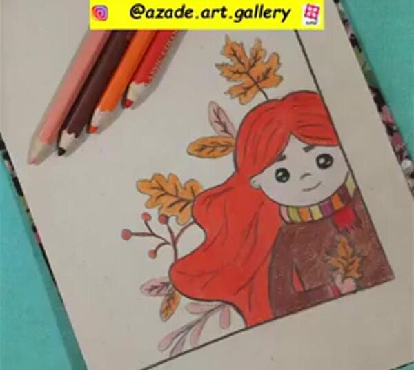 عکس نقاشی پاییزی دخترانه زیبا