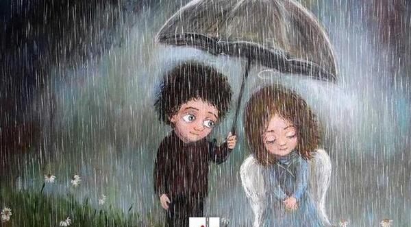 عکس نقاشی دخترانه با چتر