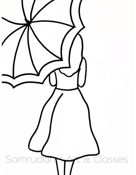 عکس نقاشی دخترانه با چتر