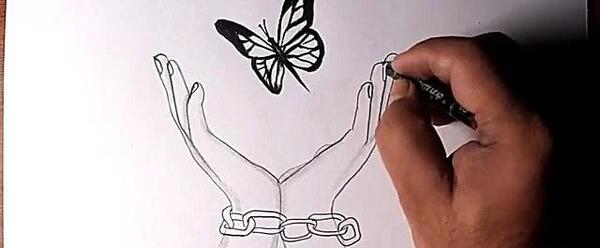 عکس نقاشی دخترانه دست و پروانه