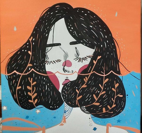 عکس نقاشی دخترانه روی بوم ساده