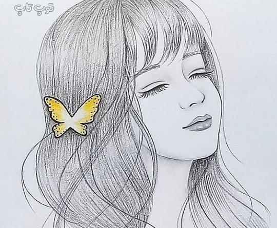 عکس نقاشی دخترانه سیاه قلم سخت