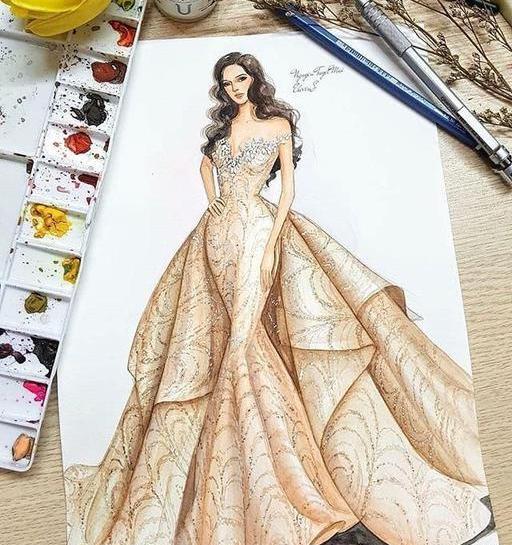 عکس نقاشی طراحی لباس مجلسی دخترانه