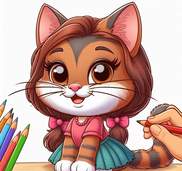 عکس نقاشی دخترانه گربه ساده