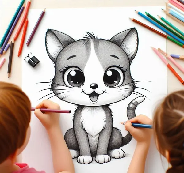 عکس نقاشی دخترانه گربه بامزه