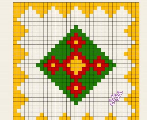 عکس نقاشی طرح فرش ساده روی کاغذ شطرنجی