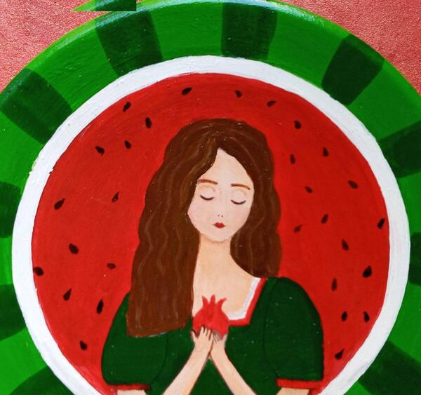 عکس طرح نقاشی یلدایی روی بشقاب سفالی