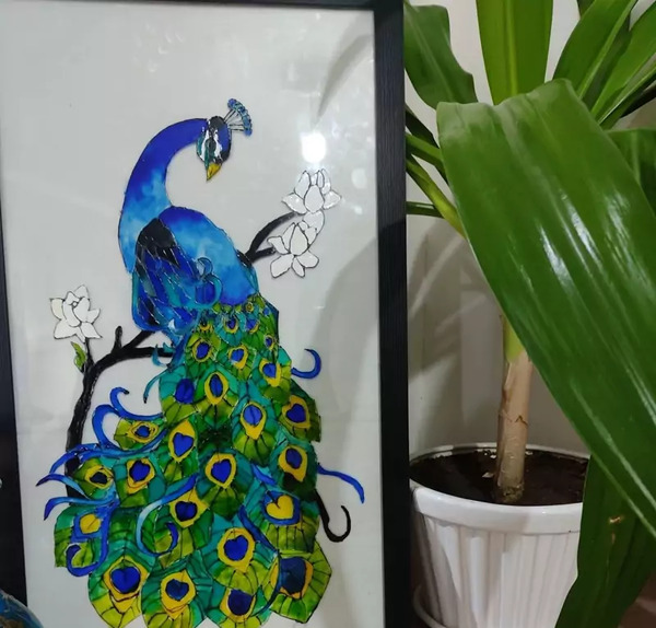 عکس طرح طاووس نقاشی روی پارچه