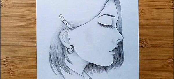 عکس نقاشی دخترانه سیاه قلم نیمرخ
