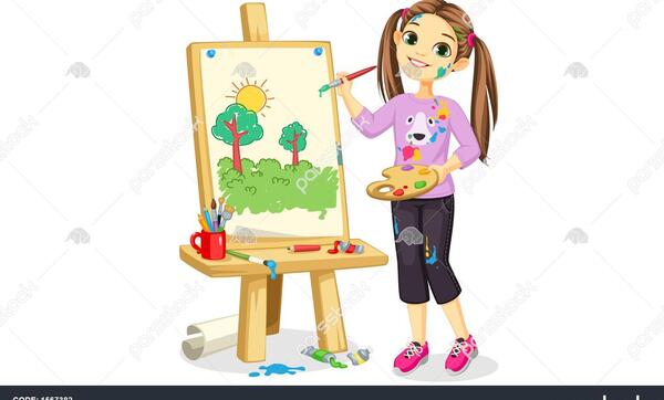عکس نقاشی دخترانه زیبا روی بوم