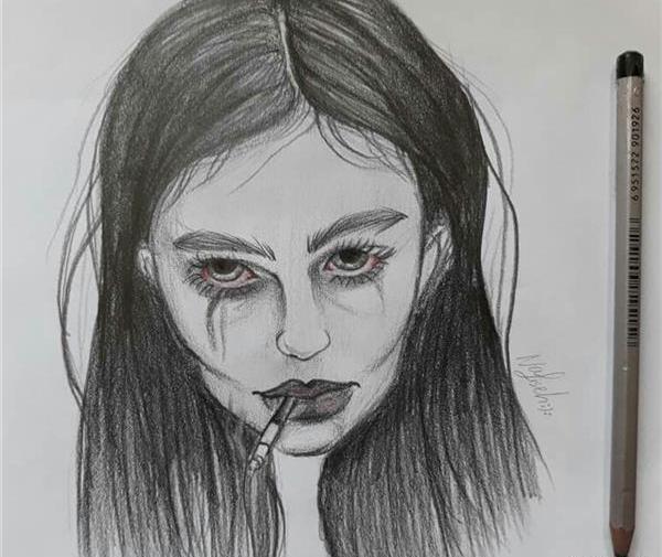 عکس نقاشی غمگین تنهایی دخترانه