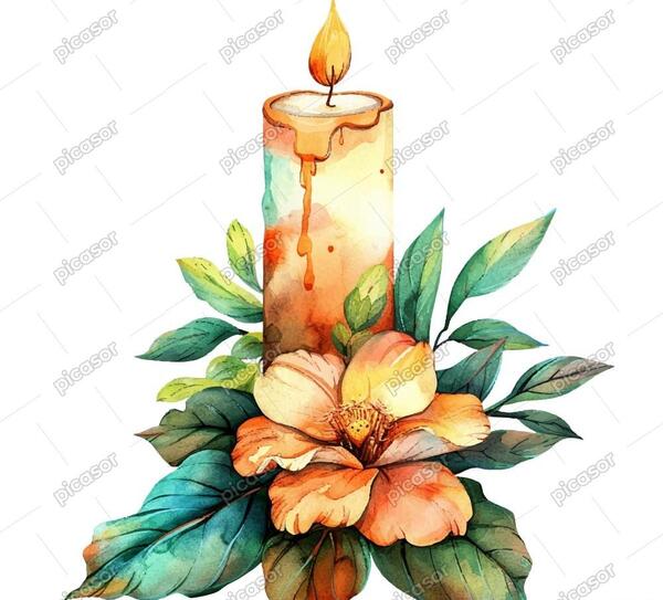 عکس نقاشی شمع و گل و پروانه کودکانه