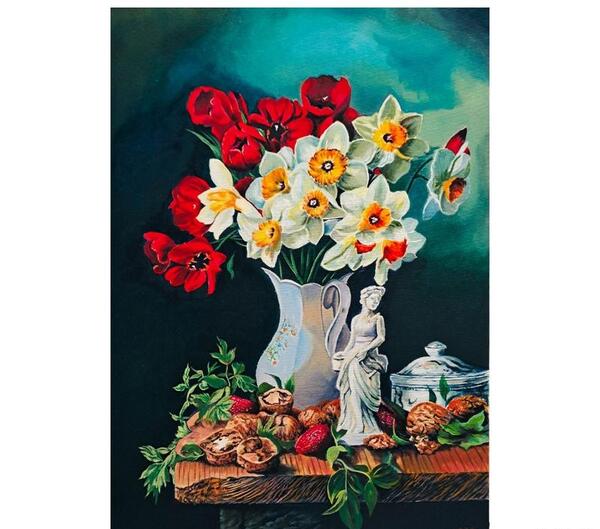 عکس نقاشی گلدان گل نرگس