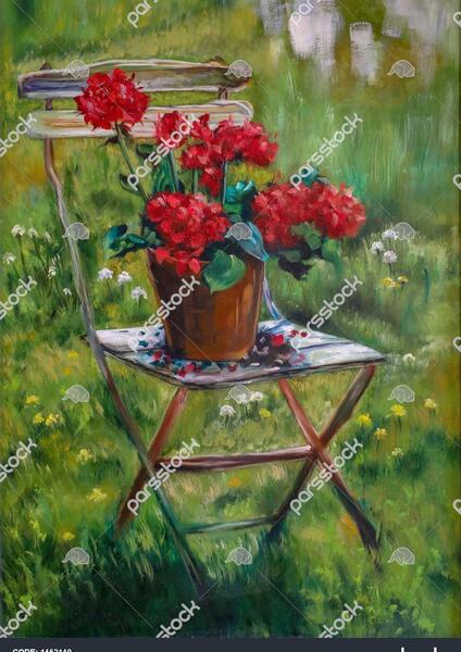 عکس نقاشی گلدان گل شمعدانی